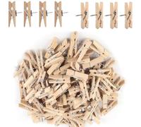 60 Pack Wooden Push Pin Peg Clips, Natural Wood Clips with Thumbtacks