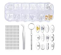 60 Pairs Nose Pads for Glasses Repair Kit with 80 Screws Tweezers Screwdriver Small for Regular, Sunglasses, and Reading Glasses 12 Styles