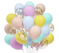 60 Pastel Balloons, 12" Colors Confetti Latex Balloons, Purple Orange Pink Light Azure Blue Balloon, Pastel Colors Helium Balloon for Birthday Engagement Wedding Graduation Celebration Decoration