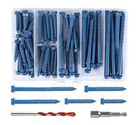 60 PCS 1/4" Blue Hex Washer Head Concrete Screws Anchor Kit with Drill Bit and Hex Bit Socket for Masonry, Cement, Block, Brick or Stucco
