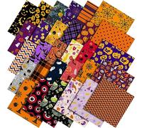 60 Pcs 10 x 10 Inch Halloween Fabric Polyester Fabric Bundle Fat Quarters Bat Pumpkin Ghost Skull Print Squares Holiday Quilting for DIY Decorations Sewing Craft, 30 Styles (Pumpkin)