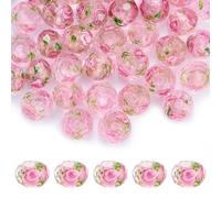 60 pcs 10mm Crackle Lampwork Glass Beads, Glass Lampwork Flower Beads Jewelry Making, Gold Sand Faceted Glass Beads, for Jewelry Making and Necklace Bracelets DIY, 9~10x7~8mm