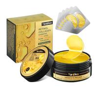 60 Pcs 24K Gold Under Eye Patches with 5 Pieces 24K Golden Travel Eye Mask, 30 Pairs Women Undereye Mask for Dark Circles Puffy Eyes Treatment, Men Gel Pads Hydrating for Puffiness Wrinkle