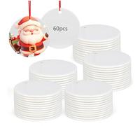 60 PCS 3 Inch Sublimation Ceramic Ornaments, Blank Round Discs for Heat Press, Double-Sided White Porcelain Ornaments with Gold String for DIY Personalized Christmas & Home Decor 3 inch