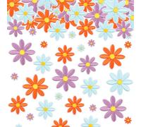60 Pcs 3 Sizes Daisy Flower Iron on Patch Flower Embroidered Sew on Applique Patch for Bag Hat Backpack Shoe T Shirt Clothes DIY Accessory (Assorted Color).(Purple+Blue+Green,60)