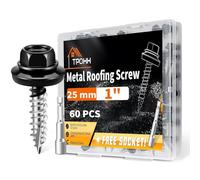 60 PCS 4.8 x 38 mm Hex Head Metal Roofing Screws with Bit, Black Painted Head Sheet Roof Screw with EPDM Washer, High-Low Thread, Self-Tapping Metal to Wood Screws for Roofing & Siding - TPOHH