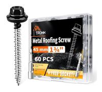 60 PCS 4.8 x 45 mm Hex Head Metal Roofing Screws with Bit, Black Painted Head Sheet Roof Screw with EPDM Washer, High-Low Thread, Self-Tapping Metal to Wood Screws for Roofing & Siding - TPOHH