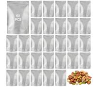 60 Pcs Aluminium Foil Zipper Lock Bags, 16 x 24cm(6.3 x 9.4 in) Stand Up Pouches, Double-Sided 3.94 Mil Thick Food Storage Bags, Resealable and Heat Sealable for Tea, Coffee Beans, Nuts & Snacks