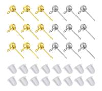 60 Pcs Ball Post Earring Studs for Jewelry Making with Loop Round Ball Earring Posts Gold SilverBalls Post Earrings Studs and 200 Pcs Clear Earrings Backs Plugs for DIY Women Mother Festival Gifts