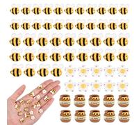 60 PCS Bee Beads Tiny Jar Flower Bees for Crafts Embellishment Bee Decors Buttons Plastic Bumble Bees Decor for DIY Art Crafts Birthday Party Table Garden Micro Landscaping Decoration