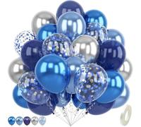 60 Pcs Blue and Silver Balloons 12 Inch Blue Silver Navy Blue Baby Blue and Blue-Silver Confetti Balloon Sets for Birthday Graduation Wedding Engagement Celebration Party Decorations