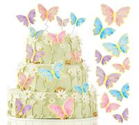 60 Pcs Butterfly Cake Topper, 3D Pink & Purple & Blue Butterfly Cupcake Topper for Girls, Ladies, Happy Birthday, Wedding Party Cake Wall, Party Food Decoration (Mix of 6 Styles)