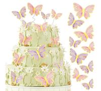 60 Pcs Butterfly Cake Topper, 3D Pink & Purple Butterfly Cupcake Topper for Girls, Ladies, Happy Birthday, Wedding Party Cake Wall, Party Food Decoration (Style 1)