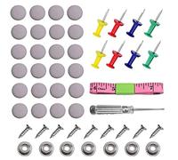 60 Pcs Car Roof Liner Repair Kit with Buckle Clips and Colourful Push Pins, Screwdriver and Measuring Tape, Grey Grid Cloth for Fixing Sagging Vehicle Headliner