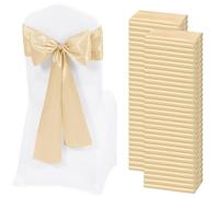 60 PCS Champagne Satin Chair Sashes, Ties Bows Designed Chairs Decorative, Chair Cover Sashes for Thanksgiving Wedding Christmas Banquet Party Home Kitchen Decoration (7 x 108 inch)
