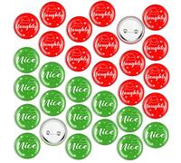 60 Pcs Christmas Nice Naughty Badge Pin Funny Pinback Button Party Favors Christmas Button Pins Buttons Badges Snowflake Santa Hat Print Badge Pin for DIY Christmas Birthday Party Bags Decorations