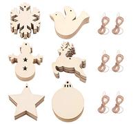 60 Pcs Christmas Tree Wooden Ornaments Hanging Bauble DIY Wood Chip Pendant with 60 Pcs Rope, Snowflake Bell Reindeer Crafts Embellishments for Xmas Decoration Wedding Party Decor, 6 Style