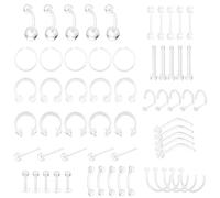 60 Pcs Clear Piercing Retainers Jewellery Set, Plastic Labret Tragus Piercing Retainer, Suitable for Nasal Area, Flexible Lip/Ears/Tongue/Nipple/Cartilage Piercings, Nose Rings, Industrial Barbell