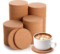 60 Pcs Cork Coasters, 1/5" Thick Brown Wooden Tea & Coffee Coasters, Reusable Absorbent Cork Mat Drink Coaster Set for Home, Office and Bar (Round)