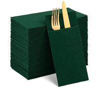 60 Pcs Dark Green Linen-Feel Paper Napkins with Built-in Flatware Pocket