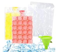 60 Pcs Disposable Ice Cube Bags, Food Grade PE Ice Cubes Bags, for Whiskey, Juice, Drinks, Cocktail, Includes Complimentary Funnel, Four Colours: Blue, Green, Yellow, red (Randomly Selected)