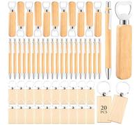 60 Pcs DIY Wooden Laser Blanks Engraving Kits Including Wooden Blank Bottle Openers, Keychains Bulk, and Bamboo Pens for Wedding, Party, Bar, Hotel, Home Craft Gifts