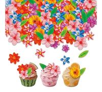60 Pcs Edible Flowers & Cake Decorations, Small Flower Leaf Edible Cake Decorations with 3D Effect, Colorful Edible Wafer Paper Cupcake Toppers for Wedding Birthday Party