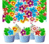 60 Pcs Edible Flowers Cake Decorations Tropical Cake Topper Hawaiian Birthday Party Decoration for Beach Themed Events Baby Shower Dessert Decor