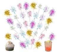 60 PCS Foil Firework Cupcake Toppers Sparkle Tinsel Cupcake Picks Happy Birthday Cake Decorations Drink Stirrers Cocktail Food Fruit Toothpicks for Cake Decoration Party Supplies