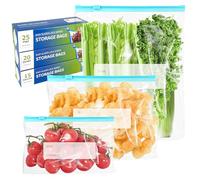 60 Pcs Food Storage Freezer Bags, 3 Sizes Zip Lock Reusable Clear Zip Seal Bag Slider Sandwich Bag with Expandable Bottom for Fruit Vegetables Meat Grains Clothes Shoes Cosmetics for Home Travel