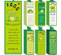 60 Pcs Fully Rely On God Frog Bookmarks Proverbs 3: 5 F.R.O.G. Christian Bible Verse Bookmark Gift Religious Inspirational Bookmark for Church Sunday School VBS(Fully Rely on God)
