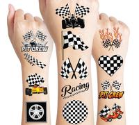 60 PCS Funny Race Car Checkered Flag Pre-Cut Temporary Tattoos