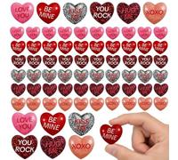 60 Pcs Glitter Conversation Heart Charms Flatback, 1-Inch Resin Hearts with Dazzling Sparkle Finish for Valentines Day DIY Crafts, Jewelry Making and Bling Embellishments