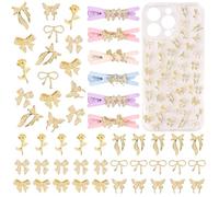 60 Pcs Gold Bow Junk Case Charms, 3D Metal Bowknot Butterfly Junk Phone Case Charm, Alloy Rose Flower Charms for DIY Crafts, Scrapbooking, Jewelry Making