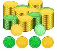 60 Pcs Gold & Green Shamrock Coins - St Patricks Day Decorations Accessories,Shiny Metal-Plated Novelty Coins for Celebrations & Gifting,Kids’ Treasure Hunt Tokens as Festive Game Prizes