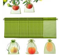 60 Pcs Green Fruit Protection Bags, 15 * 20cm Netting Bags with Drawstring, Garden Plant Protect Net for Fruit Trees, Vegetables, Flowers