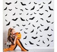 60 Pcs Halloween Bat Decorations, Bats Wall Decor, 4 Sizes PVC Black 3D Bat Sticker for Spooky Halloween Decor, Creepy Party Props, and Haunted House Decoration