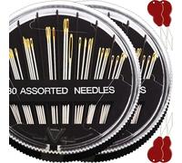 60 PCS Hand Sewing Needles, with 4 Needle Threaders, Double Colors Large Eye Sewing Needles, 6 Size Assorted Stainless Steel Sharp Needle, for Beginners & Crafters for Mending, Stitching, Crafts