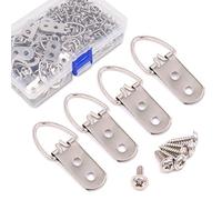 60 Pcs Heavy Duty Large Wide D Ring Shape Nail Non-Trace Frame Picture Hangers Double Hole with Screws, for Home Decoration, Picture Frame Hanging with Transparent Box