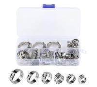 60 Pcs Hose Clips, Jubilee Clips Assorted Adjustable 6.8-25.6mm, 304 Stainless Steel Hose Clamps Set, Single Ear Stepless Hose Clamps, Worm Drive Hose Pipe Clips Clamps for Tube Water Pipe Pool Hose