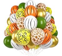 60 Pcs Jungle Safari Animal Balloons Set,12 Inch Sage Green Gold Balloon | 4 Animal Prints (Deer, Leopard, Zebra, Tiger), with 2 Ribbons, for Jungle Forest Theme Party Decoration, Birthday,Baby Shower
