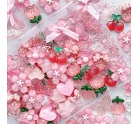 60 Pcs Junk Case Charms Kit, Charms for Junk Cases, 3D Pink Phone Case Charms, Slime Charms, Decoden Charms, Y2K Aesthetic Bow Charms, Girly Coquette DIY Craft Accessories, Flatback Resin Charms Bulk,