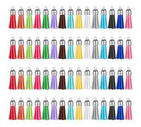 60 Pcs Keychain Tassels 36mm Mini Bulk Leather Tassels for DIY Craft Jewelry Making Handmade Key Chain Bag Cellphone Straps Bookmark Decoration 15 Colors