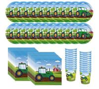 60 Pcs Kids Birthday Party Utensils Set Tractor 20 Guests Theme Birthday Party Decoration with Plates, Cups, Napkins for Boys and Girls