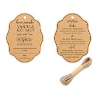 60 Pcs Kraft Vanilla Extract Labels Homemade Vanilla Extract Tags with Instructions for Handcrafted Bottles,Jar Kitchen Pantry