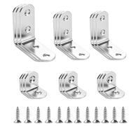 60 Pcs L Brackets for Wood, Metal Angle Brackets for Woods, Stainless Steel 90 Degree L Shaped Corner Braces for Wood Shelf Support Furniture Fixation(3 Sizes, with Screws)