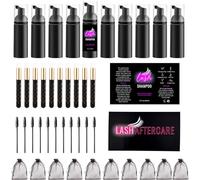 60 Pcs Lash Shampoo Bottle Brushes Kit 10 Empty Foam Pump Dispensers 10 Bath Label Stickers & Care Cards 10 Mascara Wands 10 Cleansing Brush 10 Bag for Eyelash Extensions Aftercare Branding (Black)