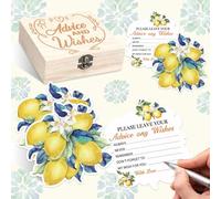 60 Pcs Lemon Bridal Shower Advice and Wishes Cards for Amalfi Coast Party Decorations Citrus Bridal Shower Decorations Lemon Themed Party Favors with Wooden Keepsake Box for Wedding Amalfi Coast Party