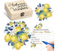 60 Pcs Lemon Bridal Shower Advice and Wishes Cards with Wooden Keepsake Box, for Amalfi Coast Party Decorations, Citrus Bridal Shower Decorations, Wedding Amalfi Coast Themed Party Favors
