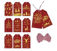 60 PCS Luxury Christmas Gold Foil Gift Tags - 10 Metallic & Glitter Designs, Holiday and New Year Present Tags for Wrapping, Stockings, DIY Crafts，Wish Labels Xmas Party Decoration